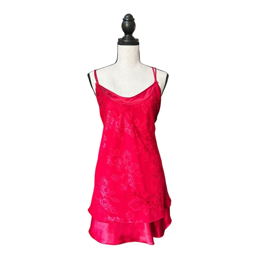 NWT Vintage Red Satin Floral Slip Lingerie Sears Intimates Small